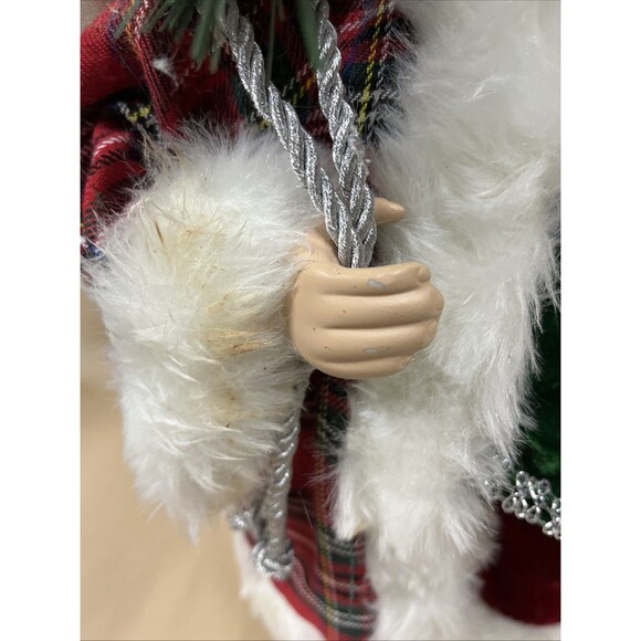 Merry Brite Santa Claus Tartan Plaid Coat Gift Bag Silver Staff 18" Read - Picture 10 of 12
